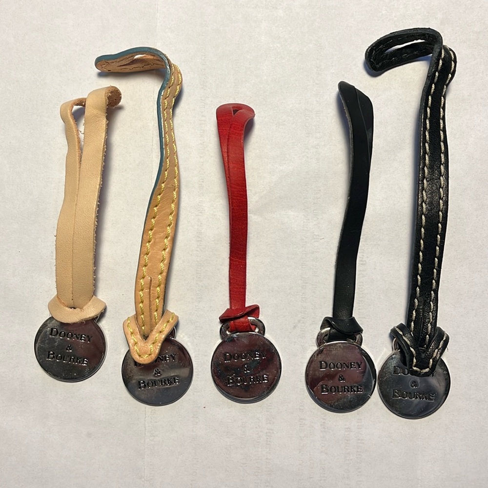 Dooney & Bourke 5 Silver Bag Charms On Leather Cords Blacks, Red, Naturals